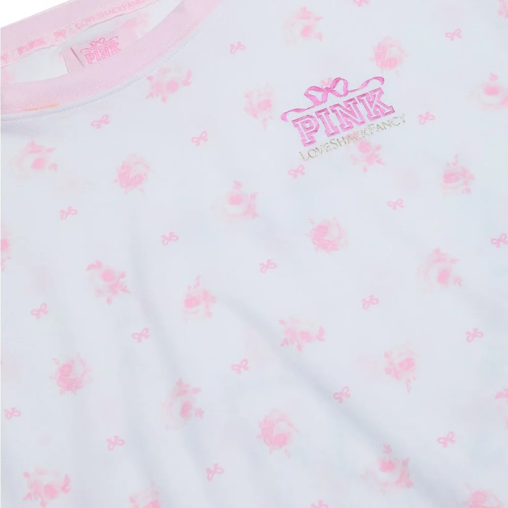 PINK X LOVESHACKFANCY CAMPUS COTTON TEE Size M NWT - Picture 5 of 5